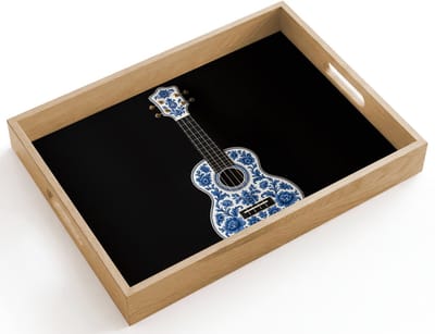 Dienblad hout 40x30 cm - Schootdienblad - Ukelele - Delfts - Blauw - Muziek - Borrelplank rechthoek - Plateau dienbladen