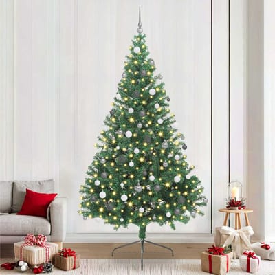 vidaXL Kunstmatig Voorverlicht Kerstboom met 300 LED Groen 240 cm PVC