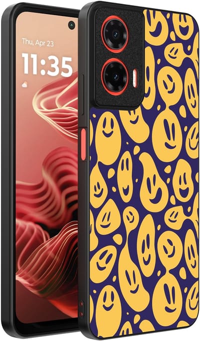 Smartphonica Telefoonhoesje Geschikt voor Motorola Moto G35 met smiley opdruk - TPU backcover case emoji design - Paars Geel geschikt voor Motorola Moto G35