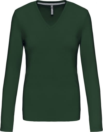 Kariban Dames t-shirt V-hals lange mouwen K382 - Forest Green - 3XL