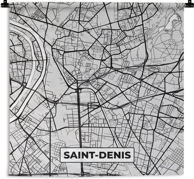 Wandkleed - Wanddoek - Kaart - Stadskaart - Frankrijk - Saint-Denis - Plattegrond - 180x180 cm - Wandtapijt