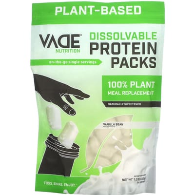 Vade Nutrition, Oplosbaar Eiwit Pakket, 100% Plantaardige Maaltijdvervanger, Vanilleboon, 0,60 kg (602 g)