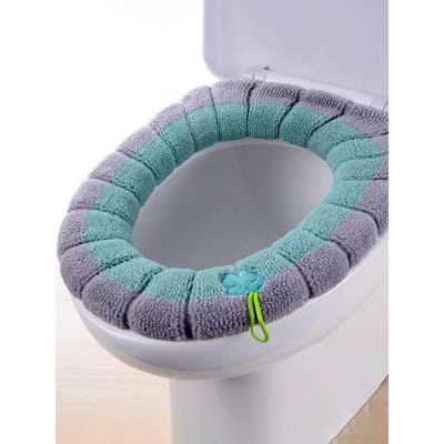 Schattige Geborduurde Toiletbrilhoes met Rits Zacht Warmer Wasbaar Toiletmat Hoes Kussen WC Ringmat Badkameraccessoires gray