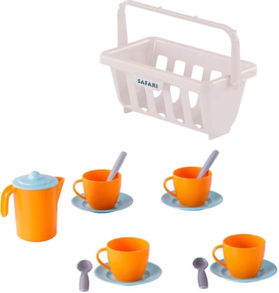 Cavallino Toys Cavallino Crockery in Basket Orange 15 pieces.