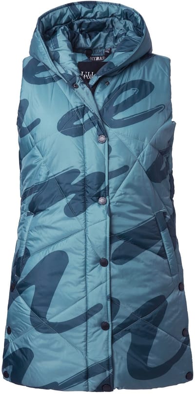 Ulla Popken - Dames - HYPRAR lange doorgestikte bodywarmer bloemen gerecycled - Grijs - Maat 42+