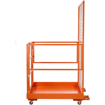 Veiligheidskooi voor heftruck, 1225 x 1148 mm, Zware Werkkooi voor Heftruck, 635,03 kg Capaciteit Inklapbaar Werkplatform Liftkooi met 4 Wielen, Vergrendeling,
