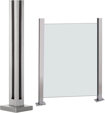 Glazen Balustrade Paal - RVS Hekpaal - Terras Afscheiding - Vierkante Stijl - 85cm tot 105cm - Zilver
