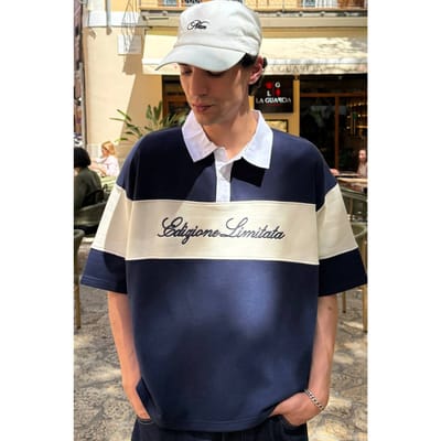 Oversized Boxy Colour Block Rugby Polo | Navy | Size XS