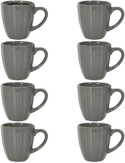 Home Deco Factory koffiemok / thee beker - 8x - donkergrijs - 33 cl - keramiek - vaatwasser bestendig - servies - bekers