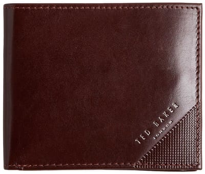 Ted Baker Leren portemonnee Embossed Corner Leather Bifold Coin Wallet Brown donkerbruin