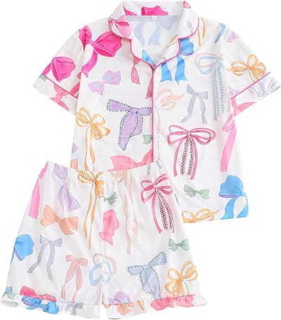Zomerse Korte Mouw Set voor Meisjes met Strikprint - 2-delige Outfit voor 7-12 Jaar