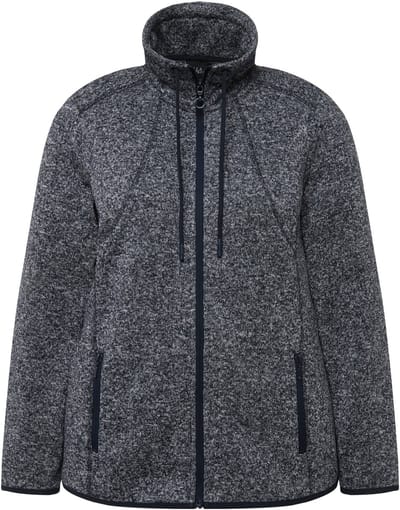 Ulla Popken - Dames - Jas van gebreid fleece ruiten opstaande kraag ritszakken - Marine - Maat 50+