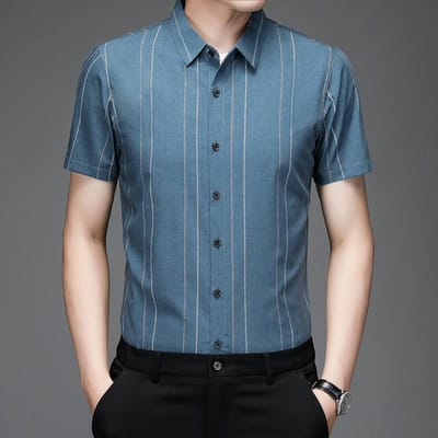 Zomer Nieuw Effen Kleur Zakelijke Mannen Kraag Korte Mouwen Shirt Jong en Middelbare Leeftijd Mannen Mode Casual Shirt Mannen 4XL gray
