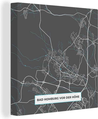 Canvas Schilderij Bad Homburg vor der Höhe – Stadskaart – Blauw – Plattegrond – Stadskaart – Kaart - Duitsland - 20x20 cm - Wanddecoratie