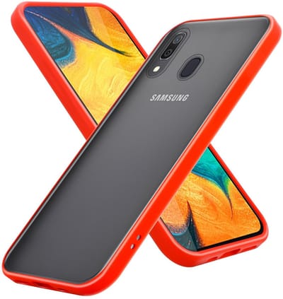 Cadorabo Hoesje geschikt voor Samsung Galaxy A20 / A30 / M10s in Mat Rood - Zwarte Knopen - Hybride beschermhoes met TPU siliconen Case Cover binnenkant en matte plastic achterkant