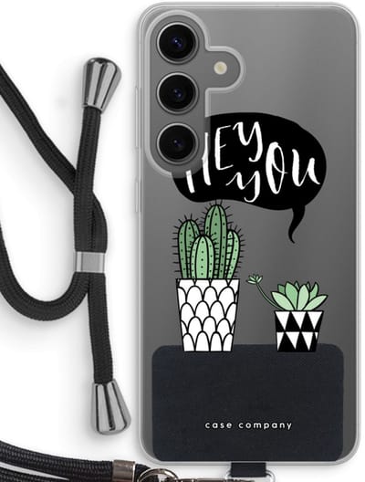Case Company® - Hoesje met koord geschikt voor Samsung Galaxy S24 hoesje met Koord - Hey you cactus - Telefoonhoesje met Zwart Koord - Bescherming aan alle Kanten en Over de Schermrand