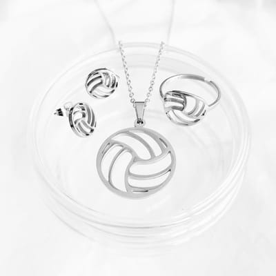 SportPresent® - Sieradenset - Oorbellen - Ketting - Ring - Sport - Volleybal - Waterpolo - Bal - Zilver kleur - Sportsieraad - SportPresent - Sportsieraden