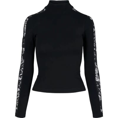 Urban Classics - Lace Striped Longsleeve top - 4XL - Zwart