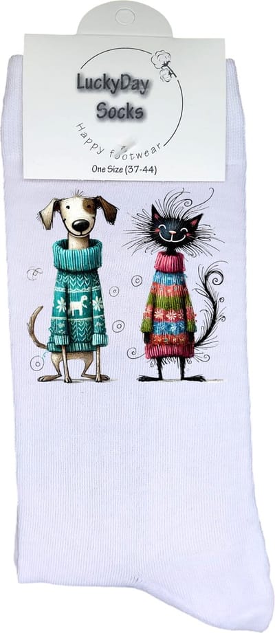 Poes - Trui - Opkikker - Grappige sokken - Valentijn cadeau - Verjaardag cadeau - Sint cadeau - Leuke sokken - Vrolijke sokken - Cadeautje - Grappig cadeau - Hond - Kerstcadeau - Vaderdag - Moederdag - Socks maken Happy - Maat 37-44