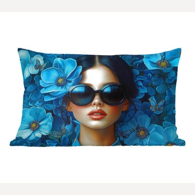 Sierkussens - Kussentjes Woonkamer - 60x40 cm - Vrouw - Bloemen - Blauw - Aesthetic - Luxe