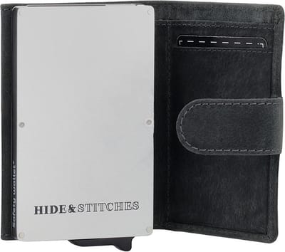 Hide & Stitches Idaho Safety Wallet - Zwart - 100% Leer