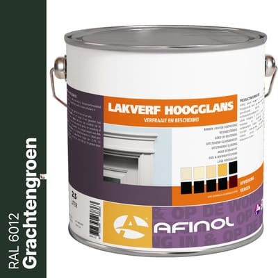 Afinol Hoogglans Lakverf Grachtengroen (RAL 6012) 2,5 liter - Lak - Houtlak - Houtverf - Voor Binnen en Buiten - geschikt voor hout, metaal en kunststof