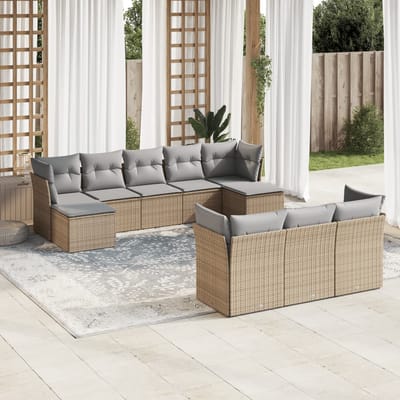vidaXL - 10-delige - Loungeset - met - kussens - poly - rattan - beige