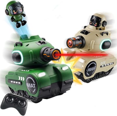 Set van 2 Radiografisch Bestuurbare Vechtwagens, 2.4GHz RC Tank met 360° Rotatie, LED Verlichting en Muziek, Perfect Speelgoed voor Jongens en Actieve Spelletjes