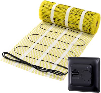 Pro-series Complete set, beschikbaar in diverse afmetingen, 150 watt per m², met analoge thermostaat, 1 m², Zwart