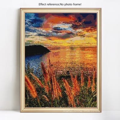 Diamant borduurwerk zee zonsondergang landschap Diamond schilderij DIY volledige ronde kruissteek 20X30CM orange