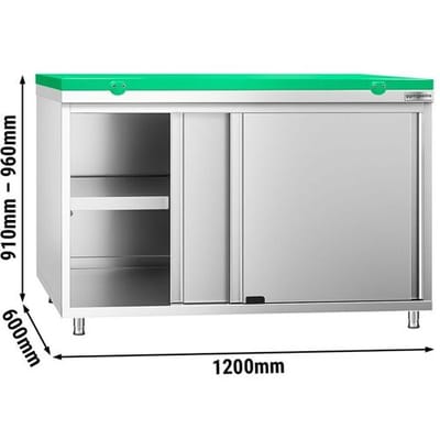 GGM Gastro Edelstahl Arbeitsschrank PREMIUM - 1200x600mm - mit Schiebetür - inkl. Schneideplatte Grün