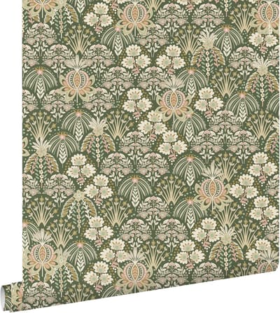 ESTAhome behang vintage bloemen in art nouveau stijl donkergroen - 50 x 900 cm - 130972