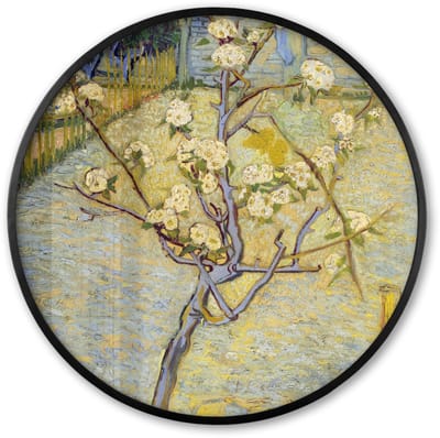 Poster in lijst Rond - Fotolijst 60x60 cm - Posters - Perenboompje in bloei - Vincent van Gogh - Ronde posterlijst zwart - Decoratie - Wanddecoratie woonkamer - Muurdecoratie slaapkamer