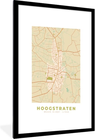 Fotolijst incl. Poster - Vintage - Kaart - Plattegrond - Stadskaart - Hoogstraten - 60x90 cm - Posterlijst