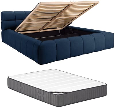 Vente-unique Bed met opbergruimte stof nachtblauw 180 x 200 cm (Super King Size Bed)