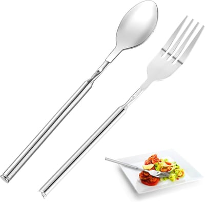 Set van 2 stuks - Tafelvork - Besteklepel - Uitschuifbaar - Uitschuifbare vork - Geschikt voor barbecues, diners, fruit en desserts - 22 cm ~ 64,5 cm - Zilver
