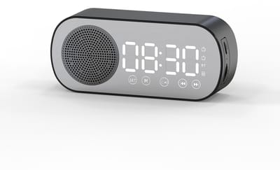 Bluetooth speaker wekker - met LED spiegeldisplay, radio, weersvoorspelling - twee alarmen met hoog volume, geschikt voor diepe slapers - zwart