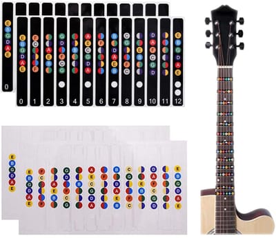 Dailygoods - gitaar notities stickers - kleurrijke fretboard stickers - ideaal voor beginners - zwart en transparant - leren gitaar spelen - handige n