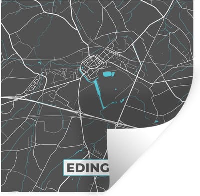 Muurstickers - Sticker Folie - Stadskaart – Grijs - Kaart – Edingen – België – Plattegrond - 100x100 cm - Plakfolie - Muurstickers Kinderkamer - Zelfklevend Behang XXL - Zelfklevend behangpapier - Stickerfolie