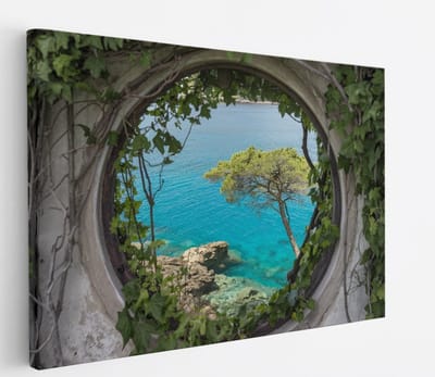 Saammp Canvas Schilderij - Zee - Natuur - Doorkijk - 45x30 - Foto op canvas - Wanddecoratie - Muurdecoratie Woonkamer - Slaapkamer decoratie - Canvas Print