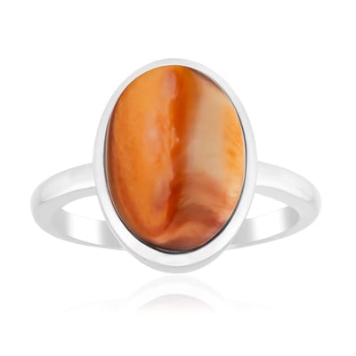 Cavill - Zilveren Ring met Oranje Stekelige Oester 2,15 ct - 925 Sterling Zilver - Platina Geplateerd - Ovaal Cabochon Edelsteen