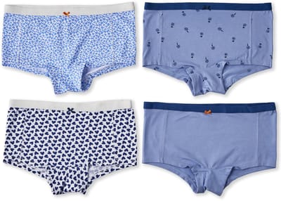 Little Label - dames shorts 4-pack - blauw combi XS/34 - maat: XS / 34-36 - bio-katoen