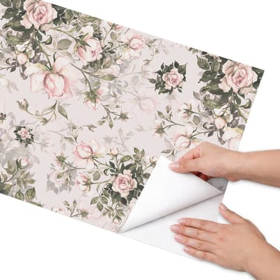 Coloray Meubel Wrap Folie - Roze Meubelfolie - 50x100 cm - Meubel Wrap Folie Vintage bloemen - Plakfolie Meubels - Klassiek Meubelfolie - Decoratiefolie Zelfklevend - Slaapkamer decoratie - Bloemen en planten