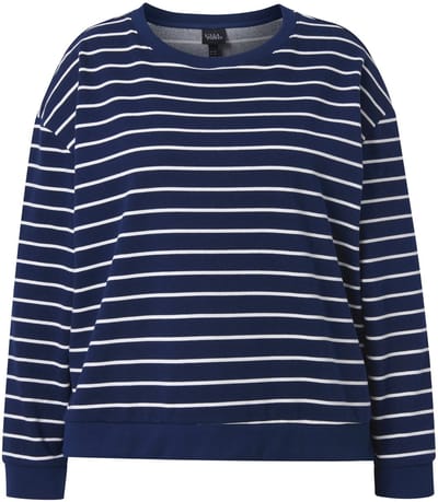 Ulla Popken - Dames - Sweatshirt strepen ronde hals lange mouwen - Marine - Maat 54+