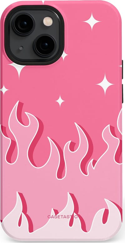 Casetastic Hoesje Geschikt voor Apple iPhone 13 Mini Magsafe - Stijlvolle Beschermende Duo-layer Case - Roze Vlammen