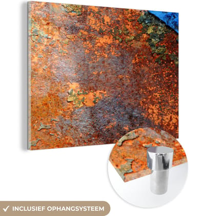 MuchoWow® Glasschilderij 120x90 cm - Schilderij acrylglas - Roest - Vintage - Stalen - IJzer - Industrieel - Foto op glas - Schilderijen