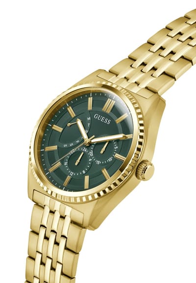 Guess Camden Quartz Analoog Horloge Goudkleurig Kast Gemaakt Van 100% Roestvrij Staal En Een Armband Van 100% Roestvrij Staal 44 GW1051G1, GW1051G2, GW1051G6