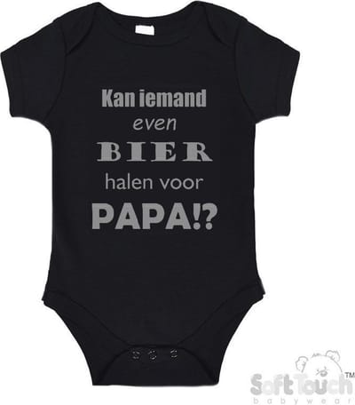 100% katoenen Romper "Kan iemand even bier halen voor papa!?" Vader Vaderdag Papa Unisex Katoen Zwart/grijs Maat 56/62