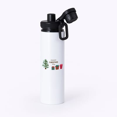 Hacebo® - Kerst kerstboom met cadeautjes met eigen naam waterfles met draaidop zwart - Kerstmis - Kerst beker - winter - kerst - christmas - kerst cadeau - water fles - 850ML