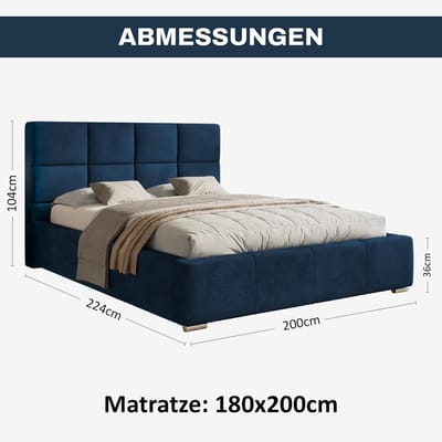 Gestoffeerd bed 180x200 cm met opbergruimte – luxe fluwelen velvet bed donkerblauw met hydraulische bedlade, hoofdeinde 104 cm, lattenbodem, houten frame, modern design – HomeByNicole Luna Royal Bed